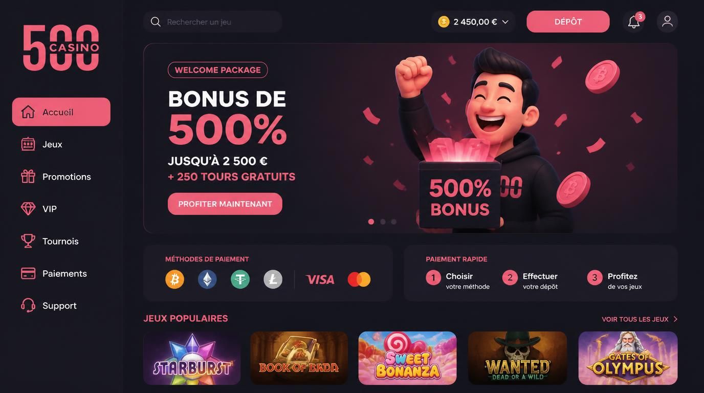 Bouton Dépôt, Bonus de bienvenue, moyens de paiement visibles