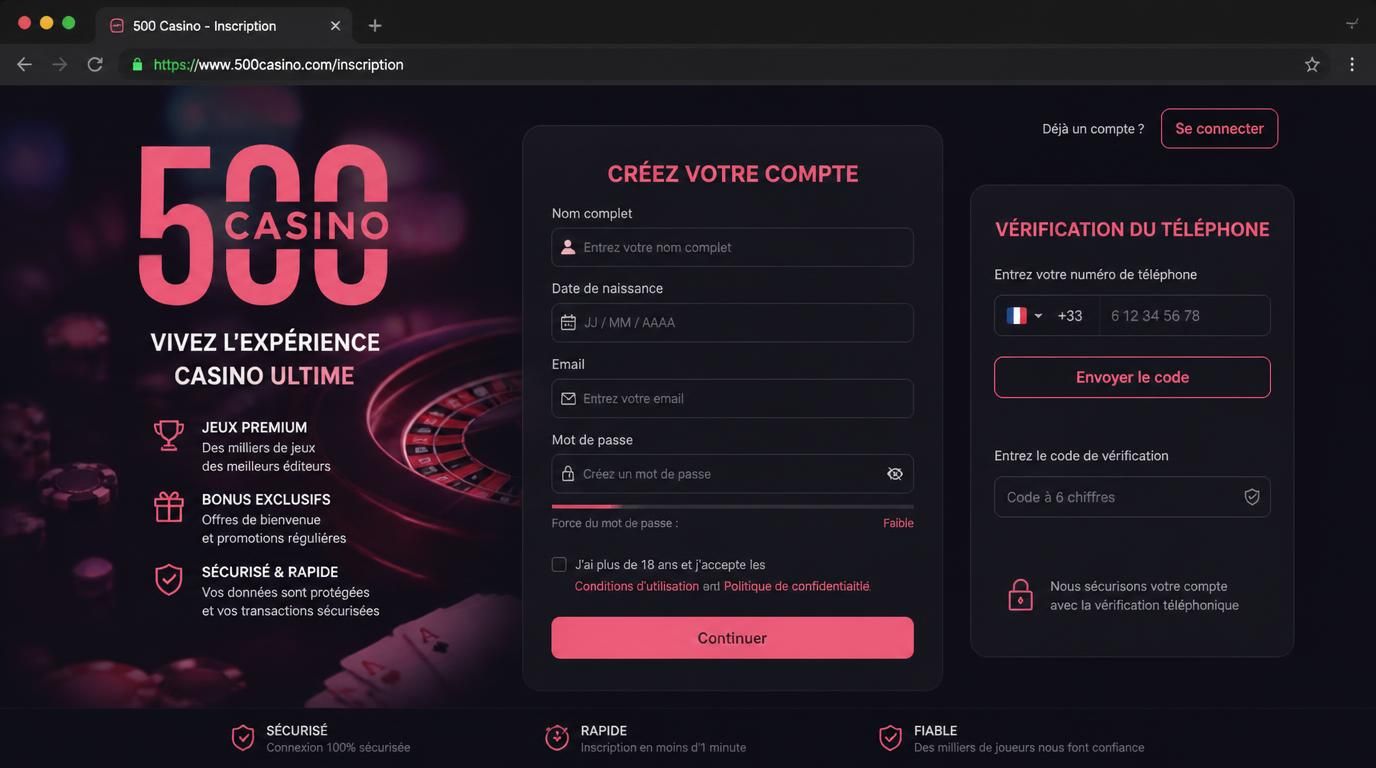 Formulaire d'inscription sécurisé avec HTTPS, profil utilisateur et mot de passe solide